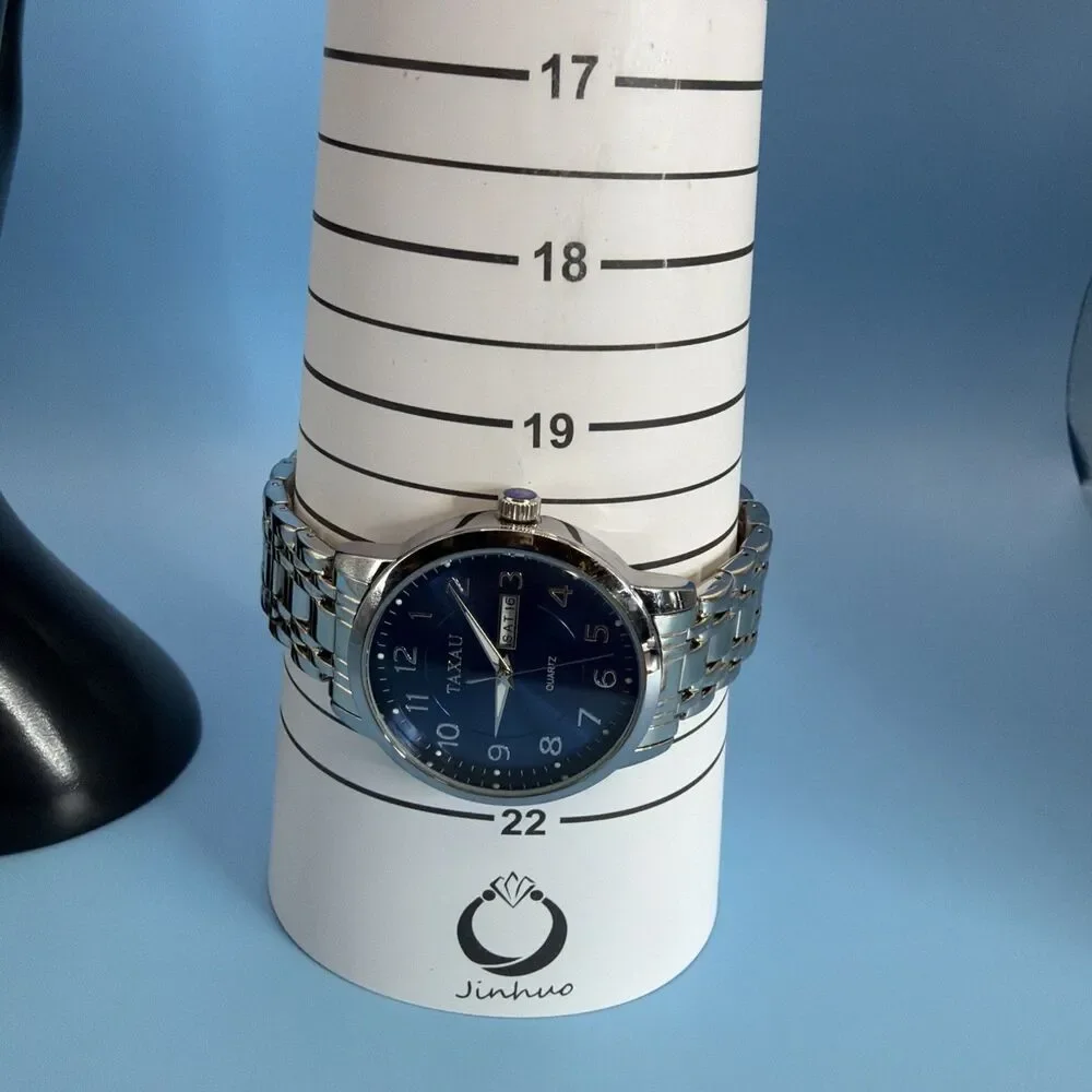 TAXAU Men’s Quartz Watch Blue Dial Stainless Steel Bracelet Date/day